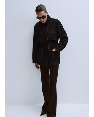 Mango Oversized Denim Parka With Pockets - Black