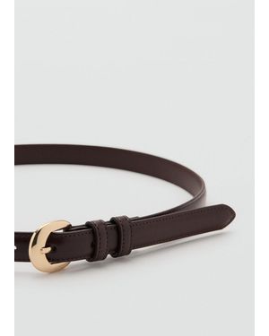 Mango Buckle Skinny Belt - Brown