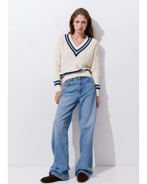 Mango Pullover Maglia Intrecciato Grezzo - Blu