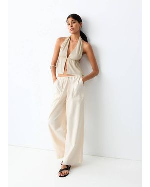 MANGO TEEN Halter Neck Top With Tie - White