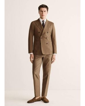 Mango Slim Fit Lyocell And Cotton Suit Trousers - Natural