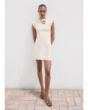 Mango Flared Knit Dress With Perkins Collar - Natural