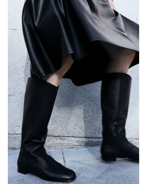 Mango Zipper Leather Boots - Black