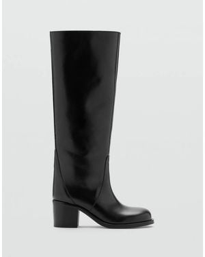 Mango 100% Leather Heeled Boot - Black