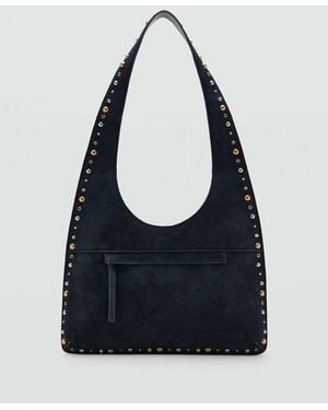 Mango Suede Studded Shoulder Bag - Blue