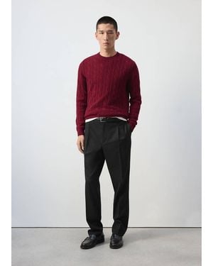 Mango 100% Wool Cable-Knit Jumper - Red