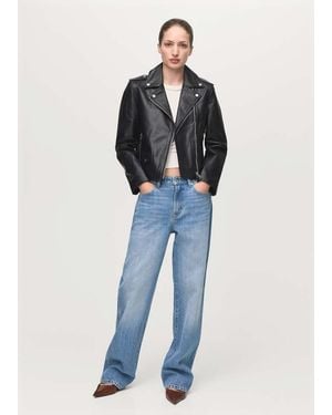 Mango Leather Biker Jacket - Blue