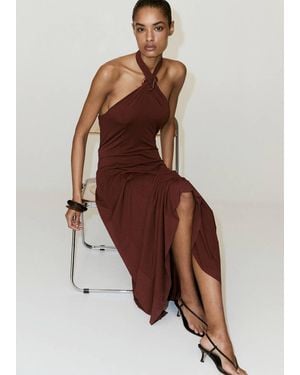 Mango Halter-Neck Knitted Dress - Brown