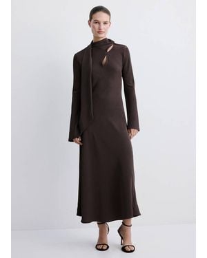 Mango A-Line Foulard Dress - Brown