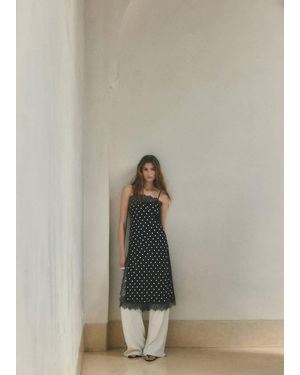 Mango Long Lace Polka Dot Top - Black