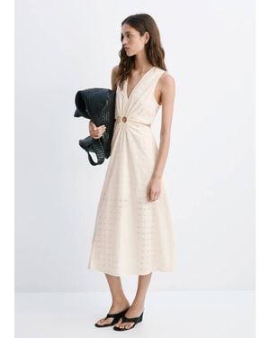 Mango Broderie Anglaise Cotton Cut-Out Dress - White