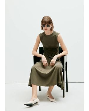 Mango Fluid Knit Dress With Gathered Detail - White