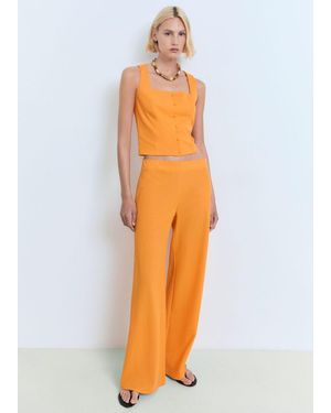 Mango Flowy Straight-Fit Trousers - Orange