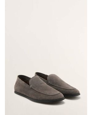 Mango Suede Leather Loafers - Grey