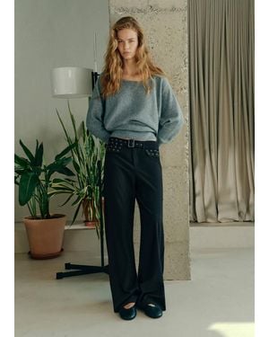 MANGO TEEN Eyelet Trousers With Belt - Green