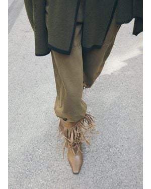 Mango Leather Ankle Boot With Fringe Heel - Grey
