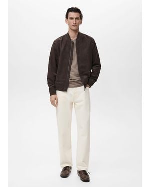 Mango Suede-Effect Bomber Jacket - Brown