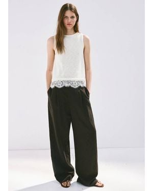 Mango Lace Detail Knit Top - White