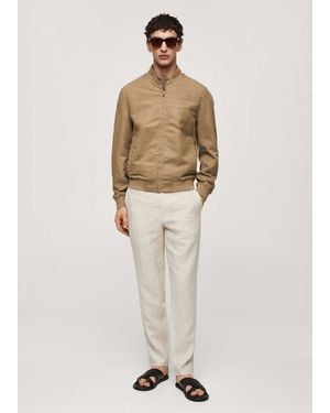 Mango Linen Lyocell Bomber Jacket Tobacco - Natural