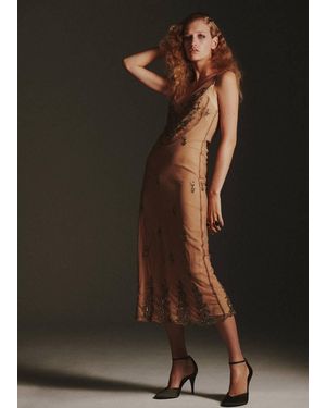 Mango Robe En Mousseline À Strass Nude - Noir