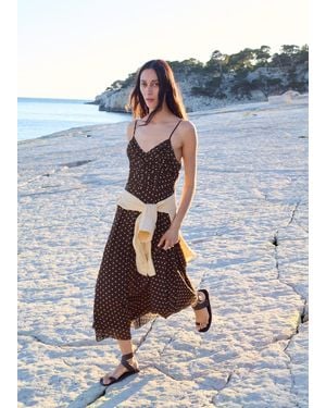 Mango Polka Dot Dress With Gathered Neckline - Blue