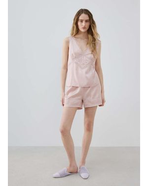 Mango Embroidered Finish Pyjama Top - Pink