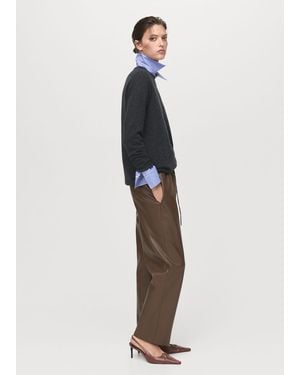 Mango Leather-Effect Elastic Waist Pants - White
