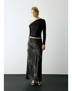 MANGO TEEN Long Skirt With Metallic Print - Black