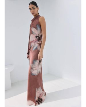 Mango Floral-Print Long Skirt - White