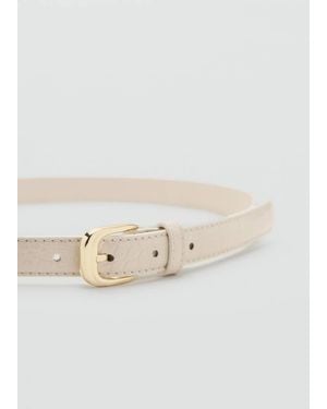 Mango Thin Faux Crocodile Leather Belt - White