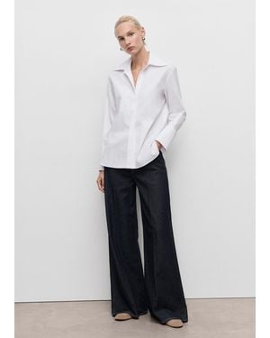 Mango Shirt With Concealed Placket And Collar - White