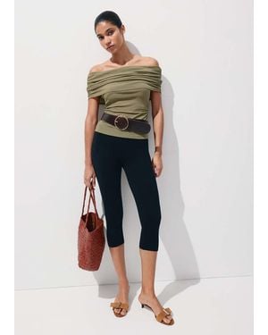 Mango Gathered Boat Neck Top - Green