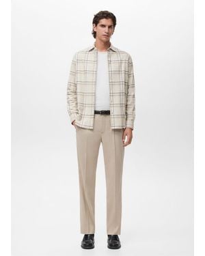 Mango 100% Cotton Flannel Check Overshirt - White