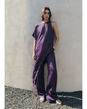 Mango Asymmetric Satin Lace Top - Purple