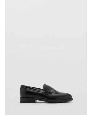 Mango Leather Penny Loafers - Black