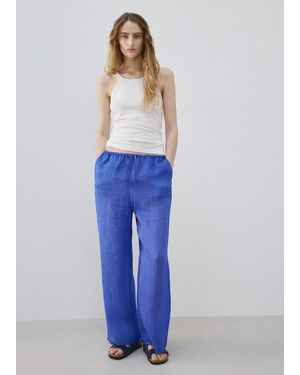 Mango 100% Ramie Trousers With An Overdyed Effect - Blue