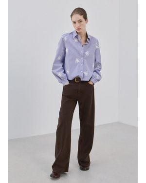Mango Embroidery Striped Shirt - Blue