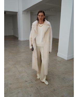 Mango Pantalon Satiné Ouvertures Latérales Vanille - Gris