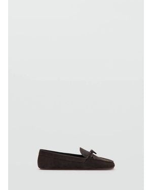 Mango Suede Loafer With Bow Detail - Black