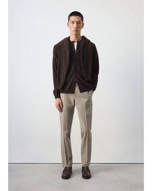 Mango 100% Wool Fine-Knit Cardigan - Brown