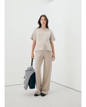 Mango Fine-Knit Straight-Fit Trousers - Natural