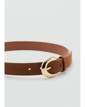 Mango Leather Belt With Oval Buckle - Brown