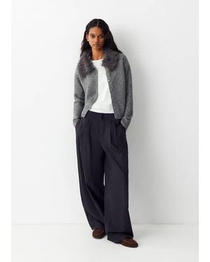 MANGO TEEN Cardigan With Faux-Fur Collar - Blue