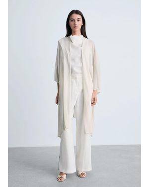Mango Fine Knit Long Cardigan Ice - White