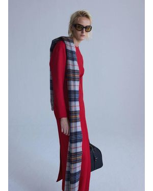 Mango Woolen Check Scarf - Red