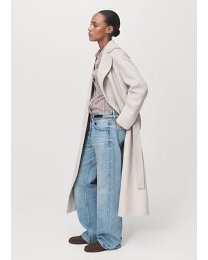 Mango Wool Coat With Handmade Belt - Blue