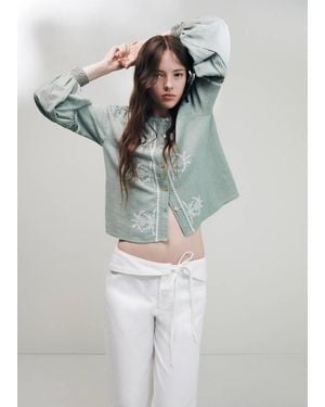 MANGO TEEN Lace Blouse With Puffed Sleeves - Grey