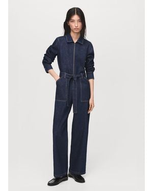 Mango Belt Denim Jumpsuit - Blue