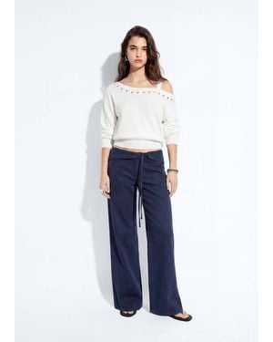 MANGO TEEN Asymmetrical Jersey With Eyelet Detail - White