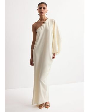 Mango Collared Dress With Puff Sleeves - Natural